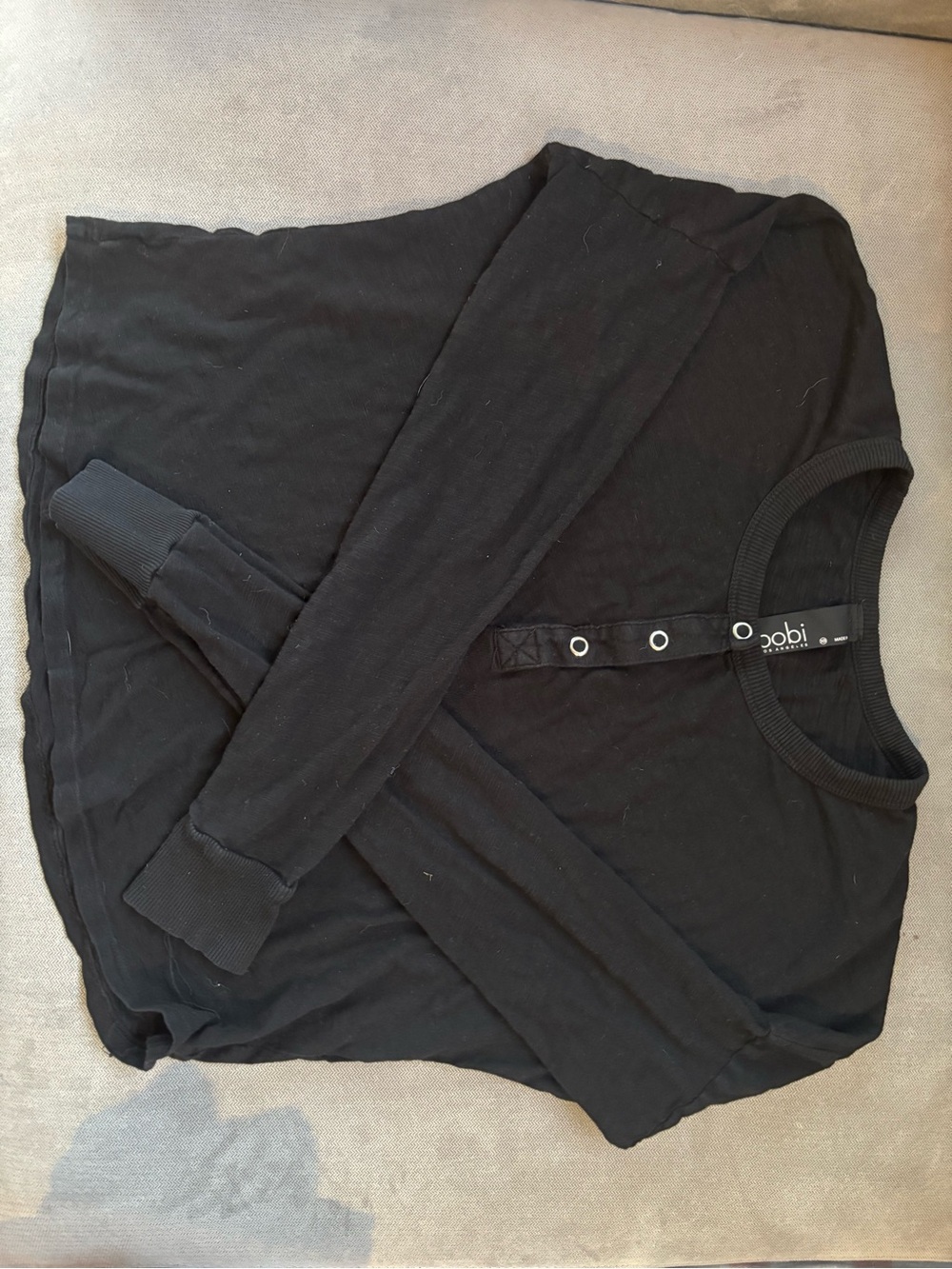bobi Black Long Sleeve Henley Top with Snap Placket